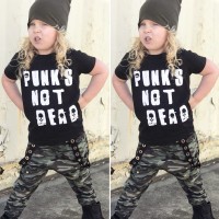 Trendy men and women baby letter short sleeve T-shirt camouflage trousers two-piece suit