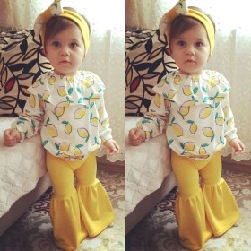New style 0-4 years old lively printed lemon long sleeve shirt flared pants trousers