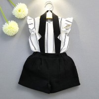 Girls New Summer Girls Sleeveless Striped Vest T-shirt Strap Shorts Girls Set