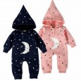 Children's clothing new baby boy men and women baby cute star moon print long sleeve hooded romper jumpsuit
