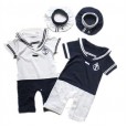 Summer boy pure cotton navy short-sleeved one-piece robe hat baby sailor suit baby children's clothing