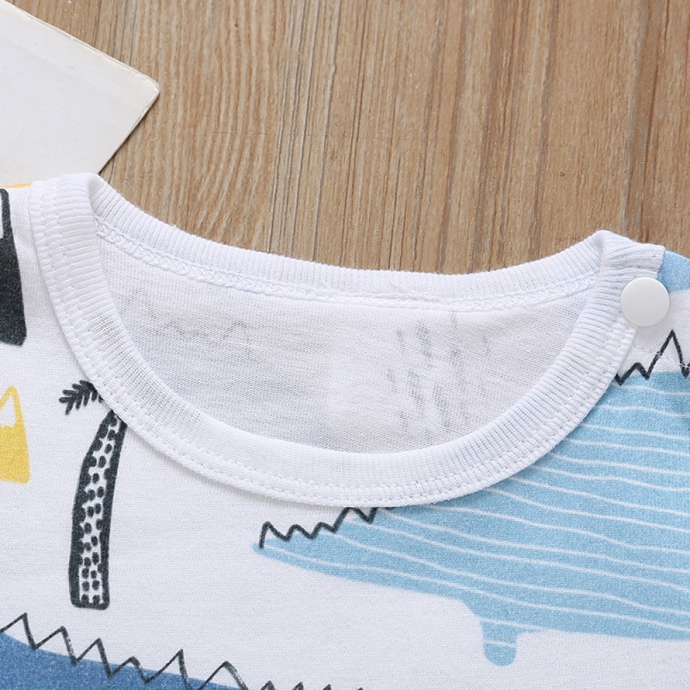 New autumn long-sleeved cartoon men and women baby jumpsuit dinosaur print baby round neck robe robe