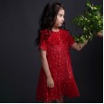 Girls' little strawberry chiffon dress children's round neck foreign princess skirt summer big children's parent-child dress
