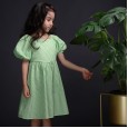 Girls' plaid short-sleeved dress, children's cotton summer dress, middle-aged children's parent-child dress