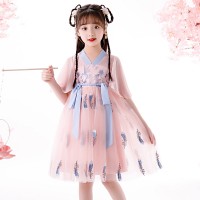 Girls short-sleeved dress summer new national style costume children's hanfu costumes