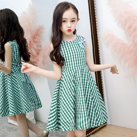 Children's summer new girl plaid vest skirt female baby princess dress