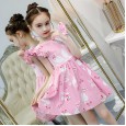 Girls princess skirt new children's clothing children's striped short-sleeved skirt children's dress