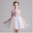 Girls spring vest rainbow princess dress butterfly embroidery mesh tutu skirt performance piano host