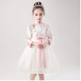 Chinese style princess skirt Hanfu skirt retro girl embroidery middle and big children dress net yarn show dress