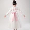 Chinese style princess skirt Hanfu skirt retro girl embroidery middle and big children dress net yarn show dress