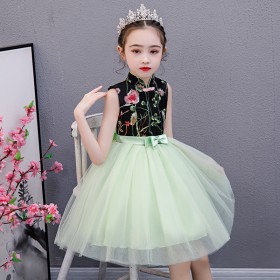 Girls skirt summer small and medium children's dress cheongsam puffy mesh gown skirt princess skirt embroidery dress