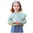 Spring new children's clothing retro polka dot printed long-sleeved shirt double lapel girl shirt