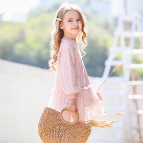Spring new children's dress gauze princess dress lantern sleeve star moon girl sweater dress