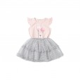 Summer new children's short-sleeved suit printed T-shirt lattice mesh cake skirt girl suit