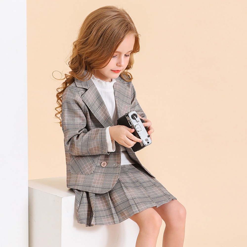 Spring new retro plaid children's suit children's wear Prince of Wales suit suit girl suit