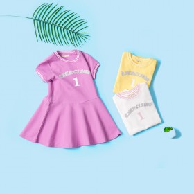 Summer new beaded mesh sports children's skirt children's clothing letter printed girls POLO dress