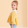 Spring new children's clothing seersucker long-sleeved shirt large lapel Wessey lattice doll skirt