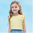 Summer new children's clothing small flying sleeve children's T-shirt cherry embroidered stickers girls short-sleeved T-shirt