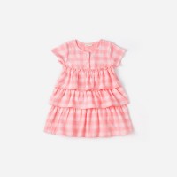 Summer new children's skirt children's clothing fresh plaid cake skirt short sleeve girls dress