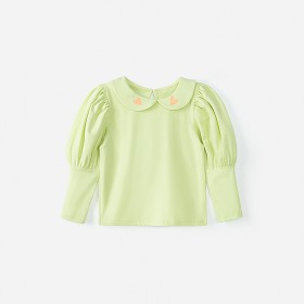 Spring new children's clothing children's T-shirt green fruit collar palace bubble sleeve love printing girls bottoming shirt