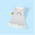 Summer new puffy princess skirt children's clothing cartoon print striped girl dress