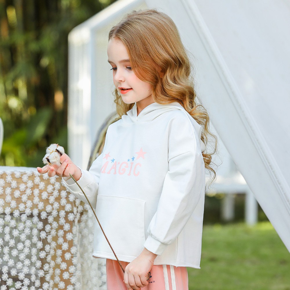 Spring new children's clothing sports and leisure printing long-sleeved T-shirt tops spring and autumn children's hooded sweater