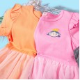 Summer new puffy princess skirt children's clothing cartoon printing mesh girl dress