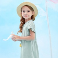 Summer new short-sleeved girls dress children's clothing lace cuffs waist waist color tassel T-shirt skirt
