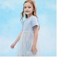 Summer new flash mesh gown princess dress puff sleeve striped girl dress