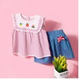 Summer new sleeveless shirt children's clothing fungus lace lapel silver silk shiny fruit striped small shirt