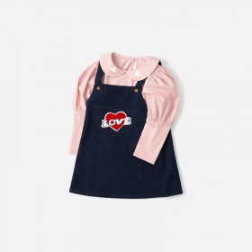 Spring new children's clothing love pocket girls denim strap dress
