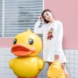 Little yellow duck new dress mid-length hooded fashion print loose long-sleeved sweater women