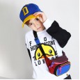 Little yellow duck spring and autumn cartoon alphabet pattern long sleeve contrast color wild boy round neck pullover sweater