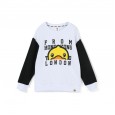 Little yellow duck spring and autumn cartoon alphabet pattern long sleeve contrast color wild boy round neck pullover sweater