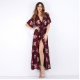 Women's long short-sleeved floral dress women's summer vacation beach skirt