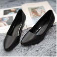 Work shoes women black leather pointed toe professional leather shoes comfortable and versatile thick heel shoes 003