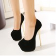Waterproof platform 16CM high-heeled suede shallow mouth shoes round toe foot wild OL women's shoes 258