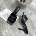 Spring and summer catwalk rhombic bread design fashion sandals simple square head high-heeled slippers 979-5