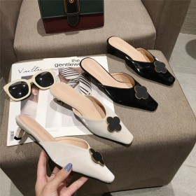 Fashion square head spring wild small square head thick heel with shallow mouth half dragging lazy OL dress women's shoes