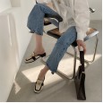 Spring style lazy square head wild thick with half drag metal buckle tide female sandals