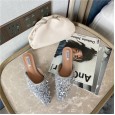 Fashion early spring new product slippers wild sequins beaded OL low heel wedding women's shoes half drag