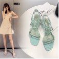 Summer new style Roman thin stone pattern cat heel OL dress female sandals