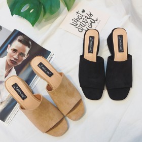 Roman style fashion matte suede open-toe middle-heeled trendy women thick heel half slippers