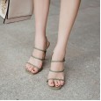 Spring models high-heeled open-toed square head Roman word buckle elastic band wild catwalk dress female sandals 40
