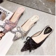 Crystal and slippers women wear new lazy middle-heeled OL wedding dress women's shoes