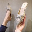Crystal and slippers women wear new lazy middle-heeled OL wedding dress women's shoes