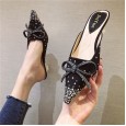Crystal and slippers women wear new lazy middle-heeled OL wedding dress women's shoes