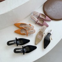 Summer simple wild chain decoration fashion suede high-heeled shallow mouth OL female sandals and slippers