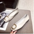 Square head single shoes female Korean new shallow mouth square buckle soft bottom flat heel comfortable women's shoes