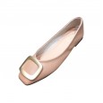 Square head single shoes female Korean new shallow mouth square buckle soft bottom flat heel comfortable women's shoes